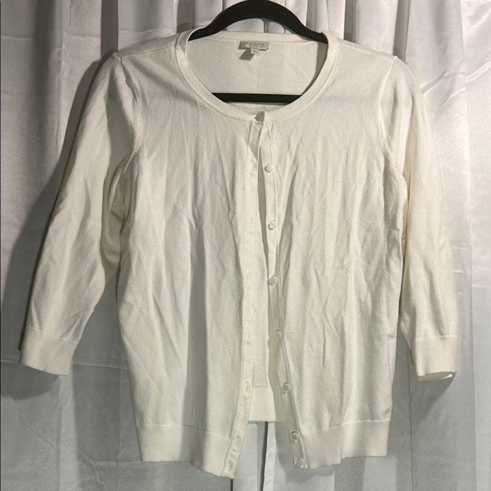 Talbots Classic White Cardigan Sweater
